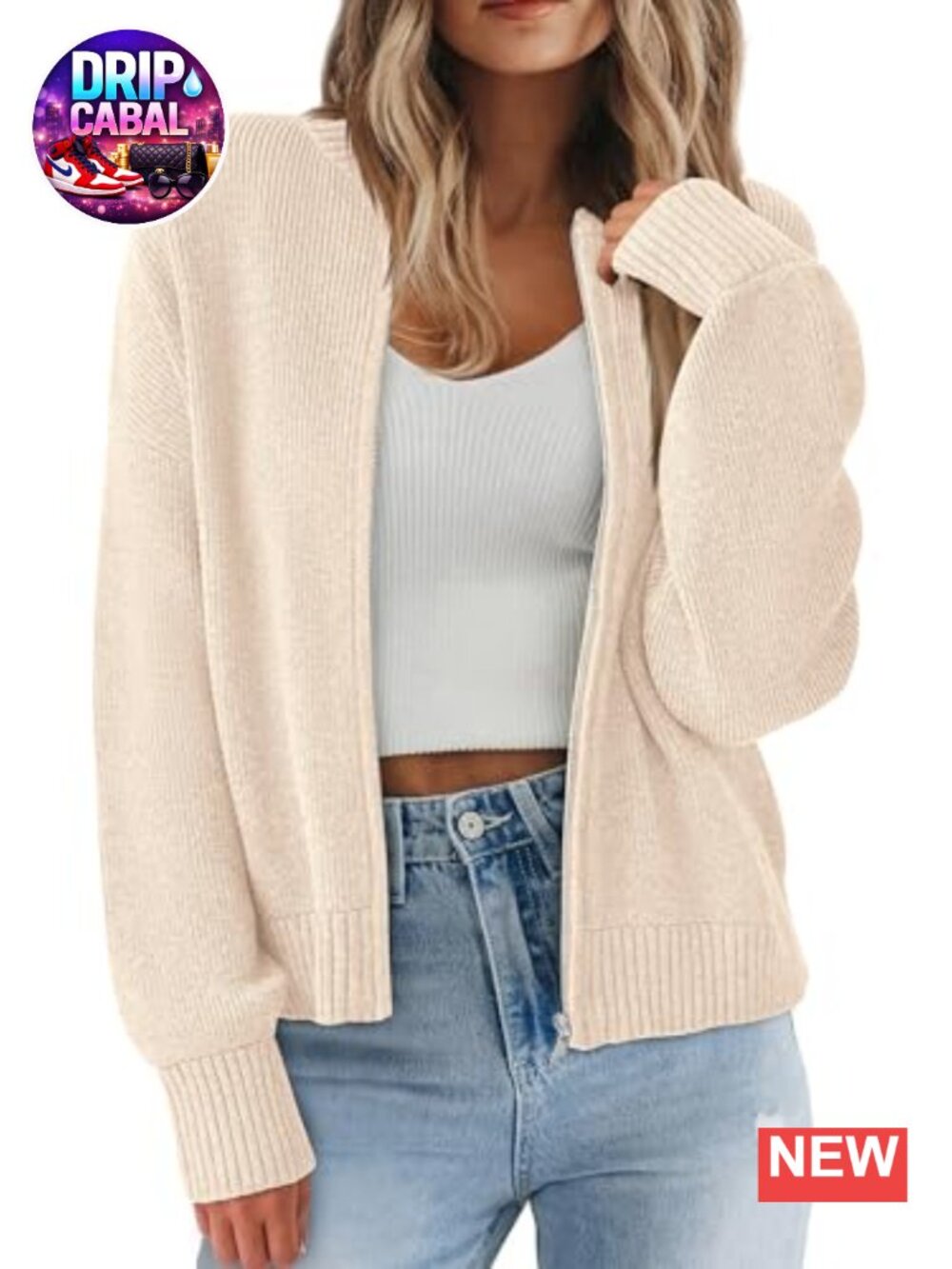 Womens Chunky Knit Zipper Cardigan Open Front Cropped Sweater Fall Layering